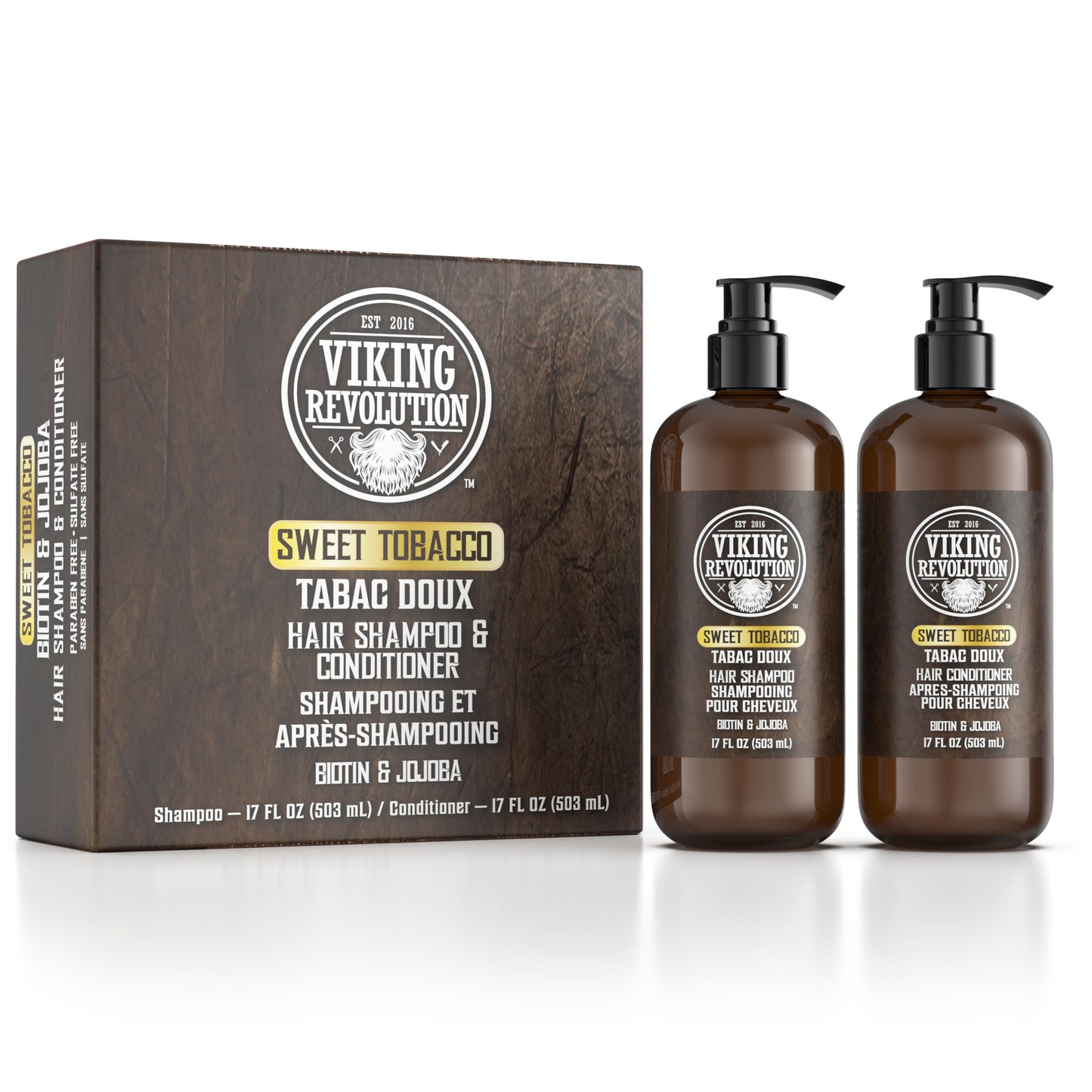 Viking Revolution Sweet Tobacco Mens Shampoo and Conditioner Set with Biotin and Jojoba Oil - Natural Hair Shampoo and Hair Conditioner for Men with Vitamin B5 - Mens Shampoo for Thinning Hair (17Oz)