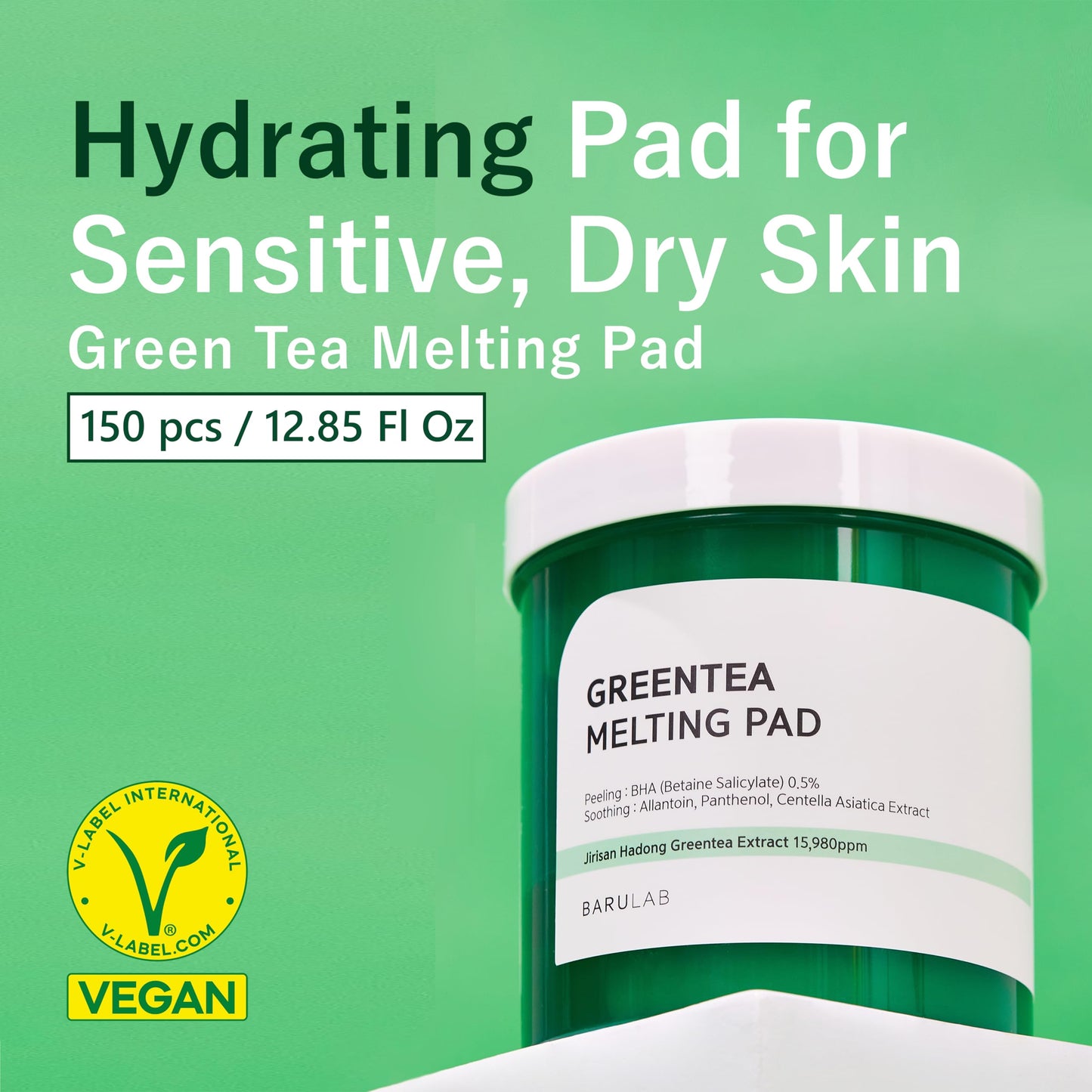 BARULAB Green Tea BHA Melting Toner Pads with Centella Asiatica Soothing Hydrating Moisturizing for All Skin Types | Anti-blemish Daily Care Gentle Mild Peeling Exfoliating Korean Skincare, White