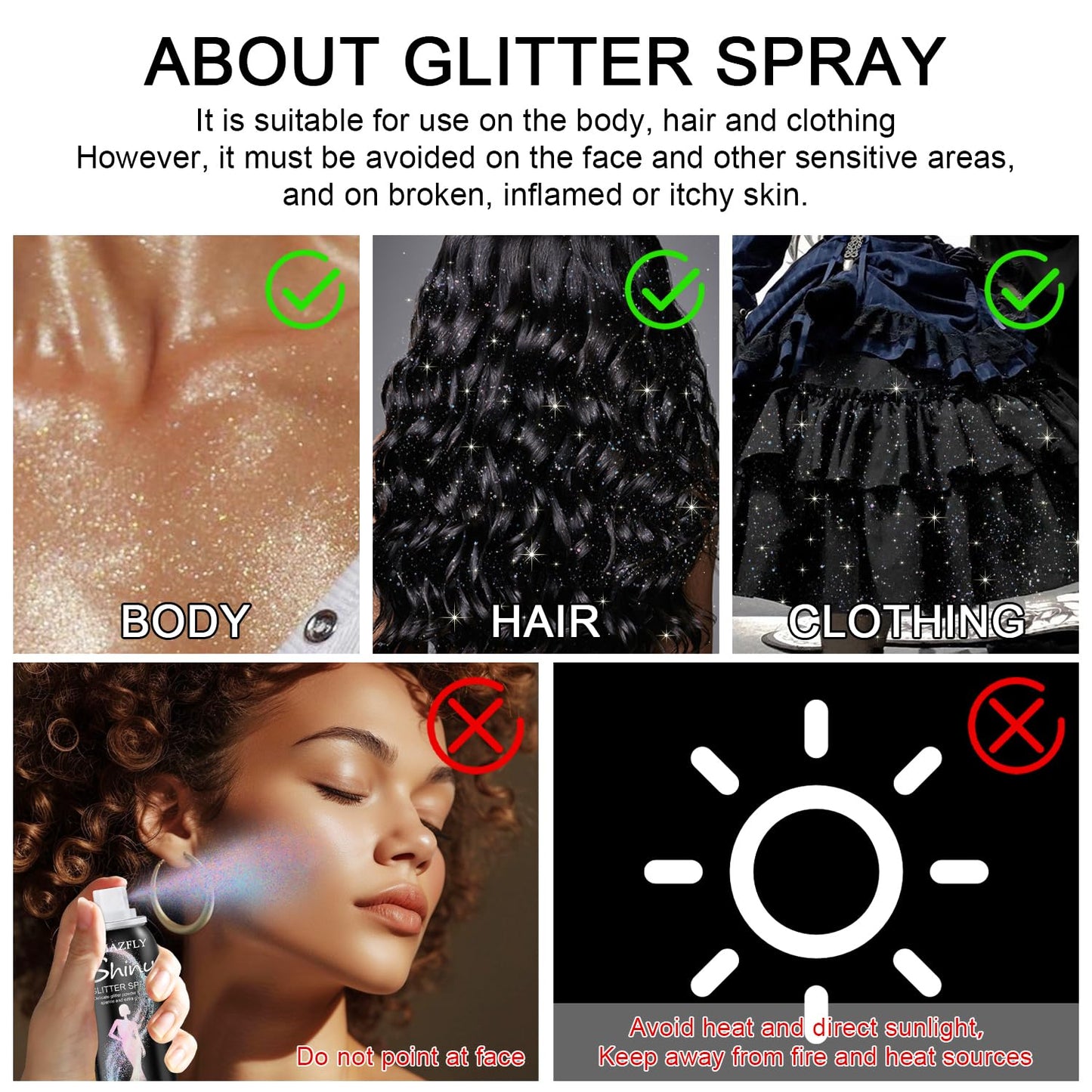 Hair and Body Glitter Spray, Aerosol Glitter Spray for Hair and Body, Long-Lasting and Quick-Drying Silver Glitter Hairspray Suitable for Stage, Festival Rave and Makeup Prom (Rainy-Rainbow)