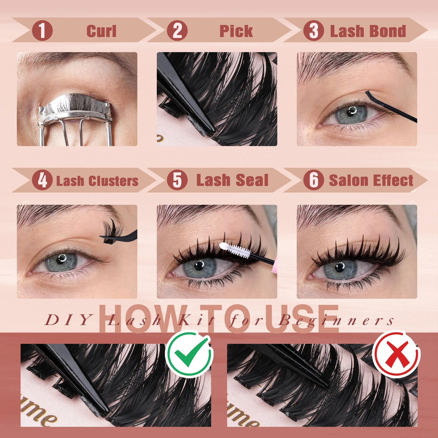 Focipeysa Wispy Lash Clusters Kit Spike Lash Extensions Kit 50D 80D Cluster Lashes Kit 10-16mm Clusters Lash Extension Manga Wispy Individual Eyelashes Extension DIY Salon Effect Lash Extension