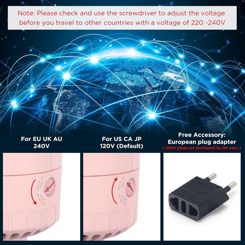 Aima Beauty Travel Hair Dryer Brush - Dual Voltage Hot Air Brush for Frizz-Free Styling | Pink