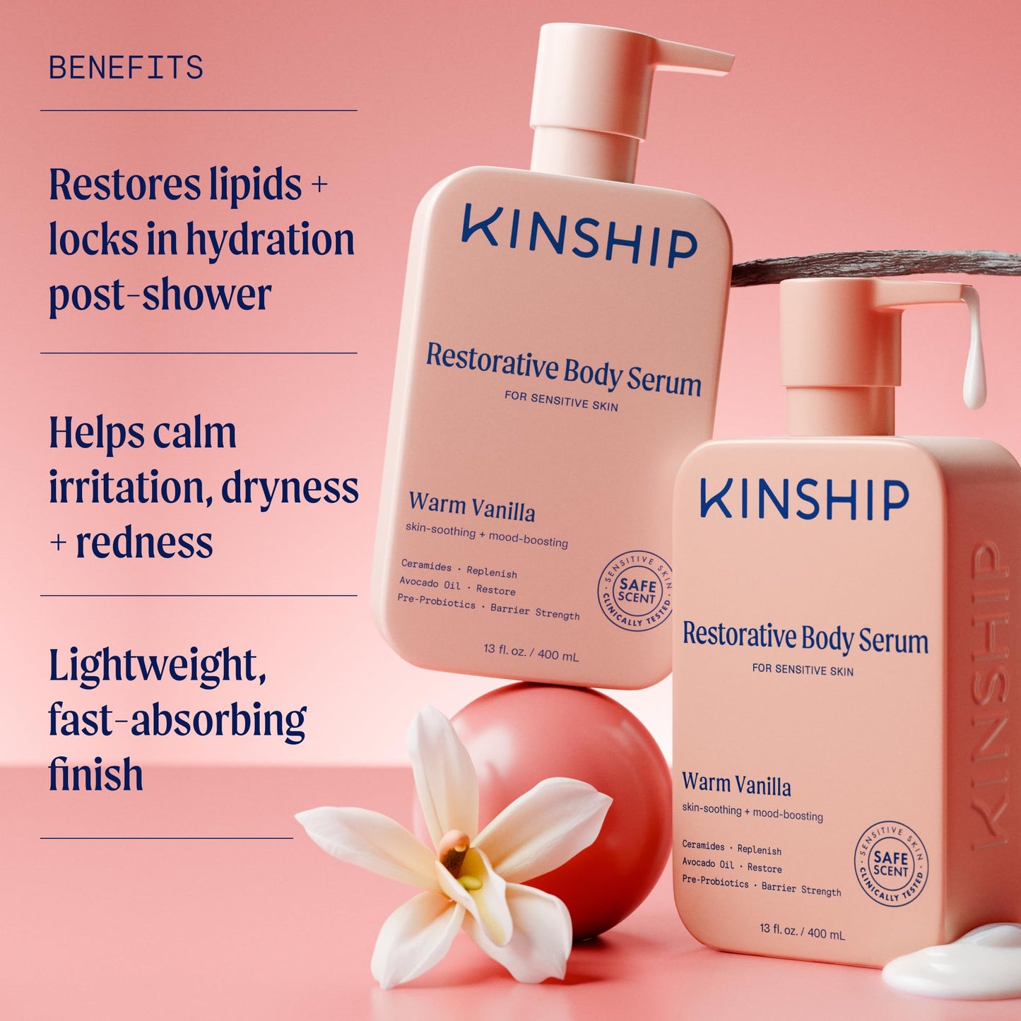 Kinship Restoring Body Serum for Dry Skin | Lightweight Hydrating Body Serum | Fragrance-Free, Vanilla, 13 oz