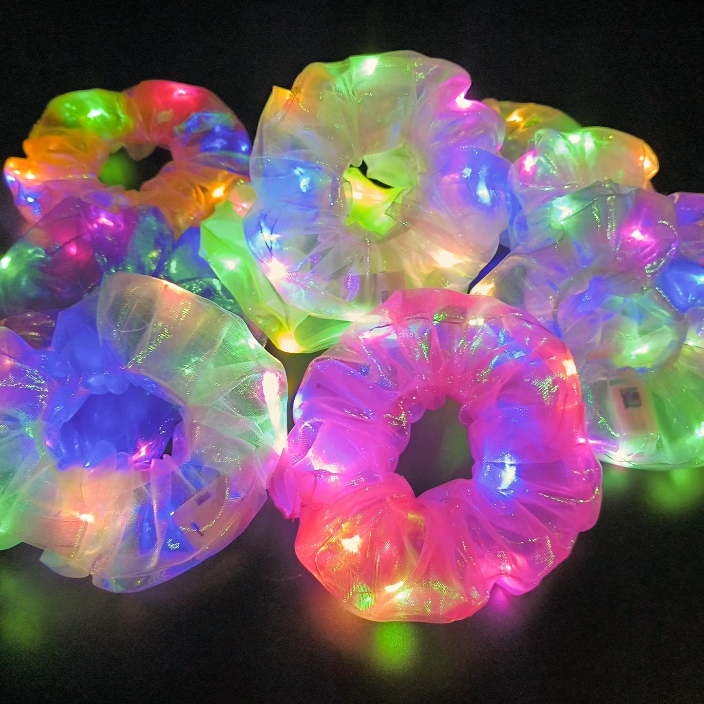 20Pcs Light Up Scrunchies with 12Pcs Satin Hair Ties, LED Hair Scrunchie for Women & Girls, Glow in the Dark Party Supplies Party Favor Festival Rave Accessories for Neon Outfit Glow Party