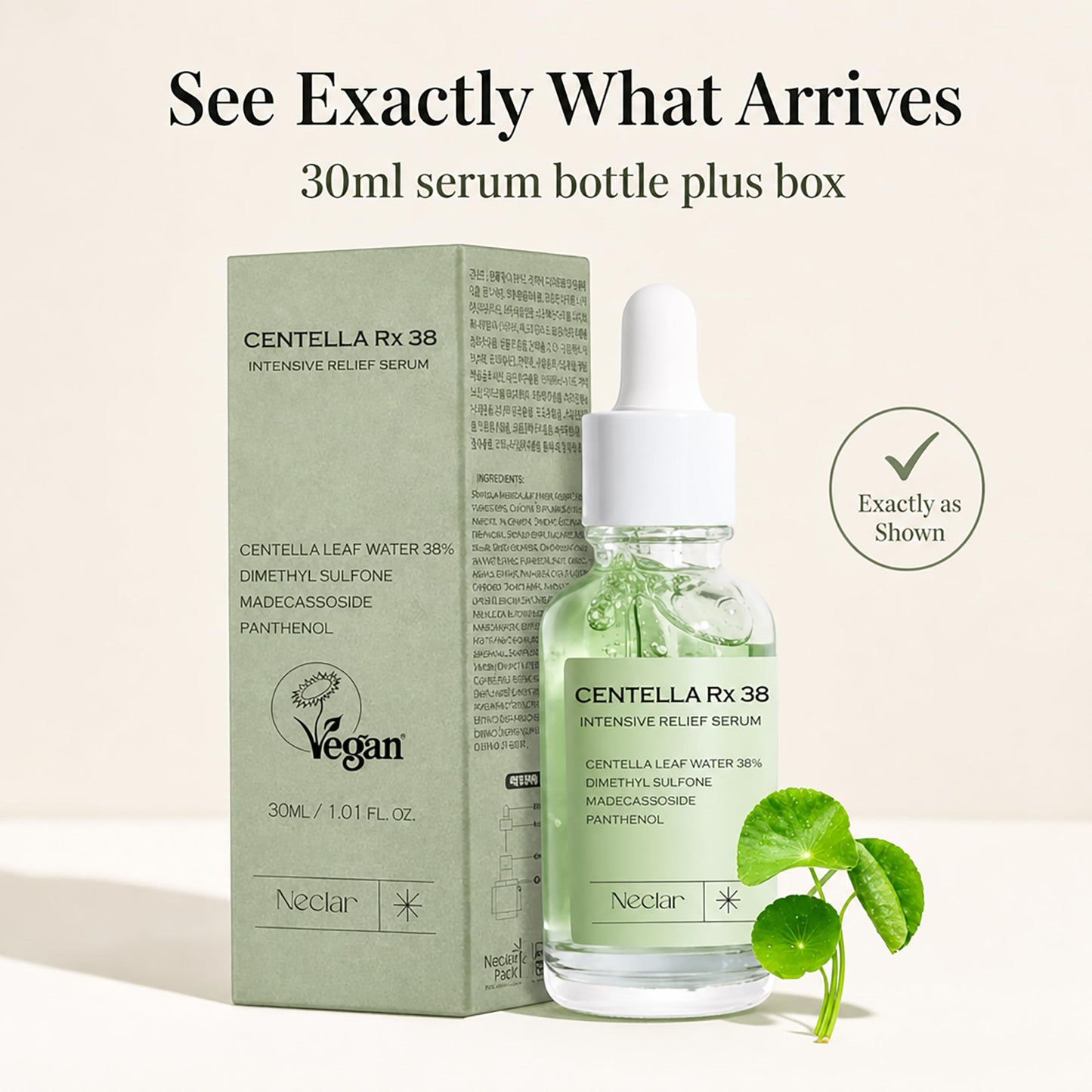 Korean Centella Asiatica Serum - Redness Corrector for Face - 38% Cica Leaf Water and Madecassoside - Ph Balanced - Barrier Support - Lightweight Calming - Rosacea Skincare - Centella Ampoule