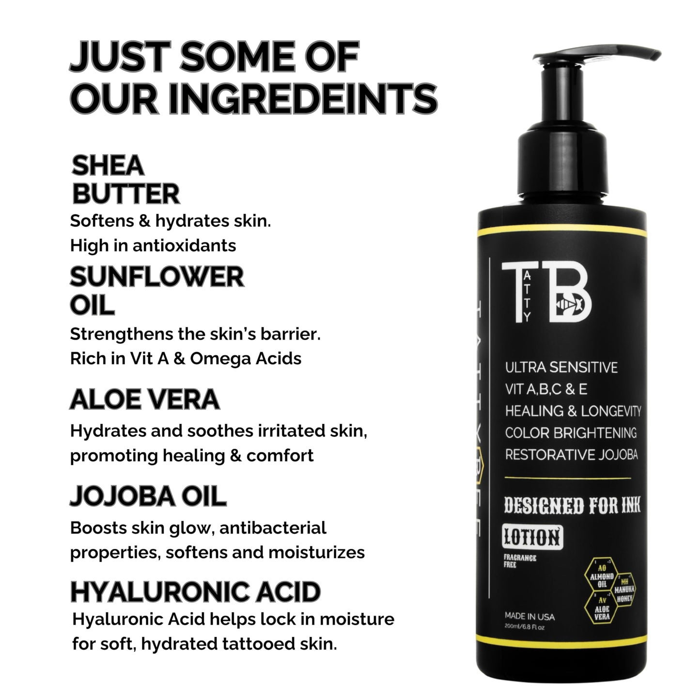 Tattoo Aftercare Lotion – Hydrating Tattoo Moisturizer with Jojoba Oil, Manuka Honey & Vitamins A, B, C & E – Soothes, Heals & Protects Ink – Fast-Absorbing, Non-Greasy – 6.8 fl oz