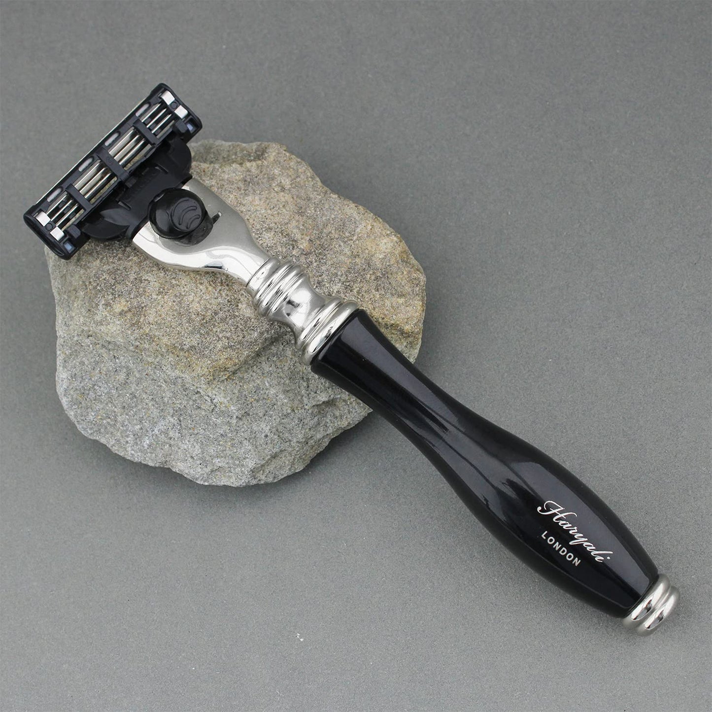 Haryali London 3 Edge Shaving Razor - Black Coated Handle | Beard & Mustache Safety Razor for Men & Women