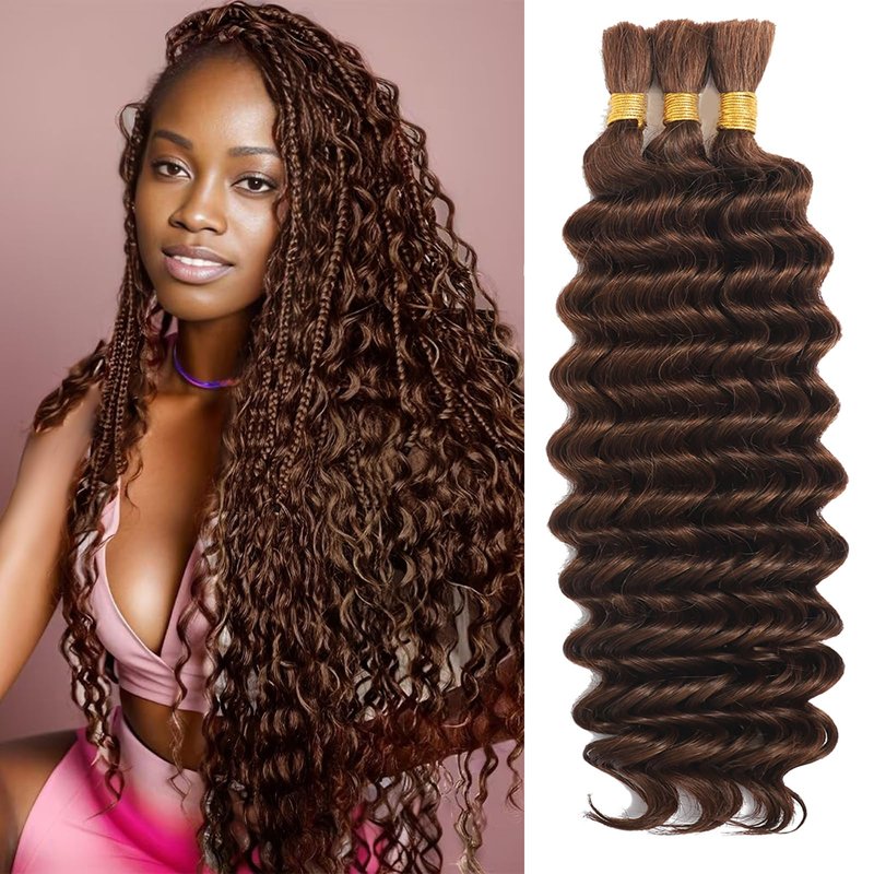 Human Braiding Hair for Boho Braids, Deep Wave Bulk Boho Braids Human Hair for Knotless Curly Bohemian Water Wave Boho Hair for Braiding 110g 16 Inch Natural Color (3 No Weft Bundles/Pack)