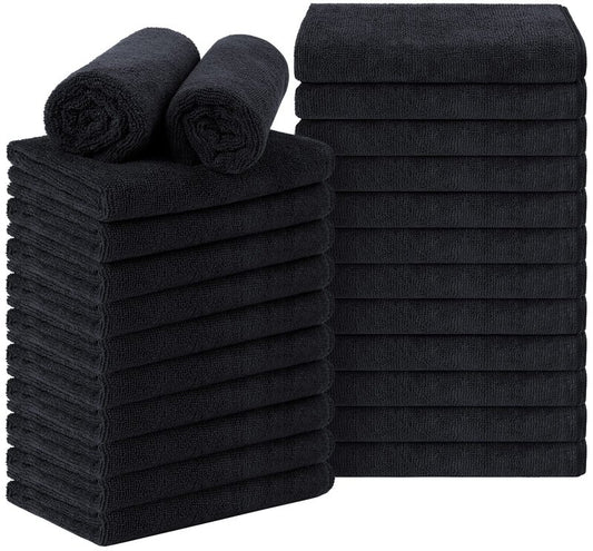 Orighty Black Salon Towel, Pack of 24 (Not Bleach Proof, 16 x 29 Inches) Super Soft and Absorbent Microfiber Hair Salon Towels for Salons, Hand, Gym, Bath, Spa and Home Hair Care