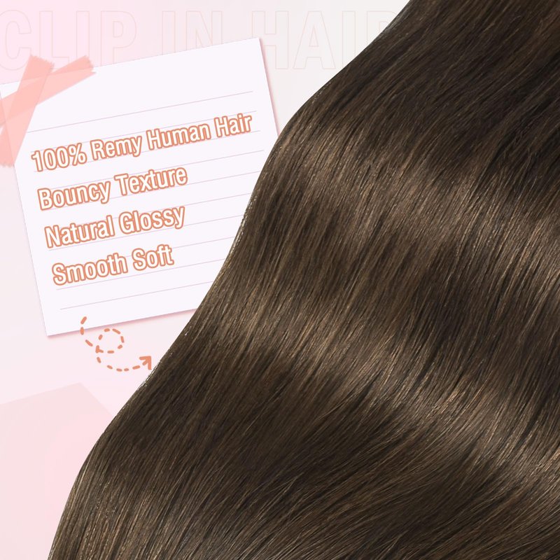MEI YUAN LIN Hair Extensions Real Human Hair 14 Inch Clip In Human Hair Extensions Soft, Silky, Easy To Wear5pcs 80g Chocolate Brown