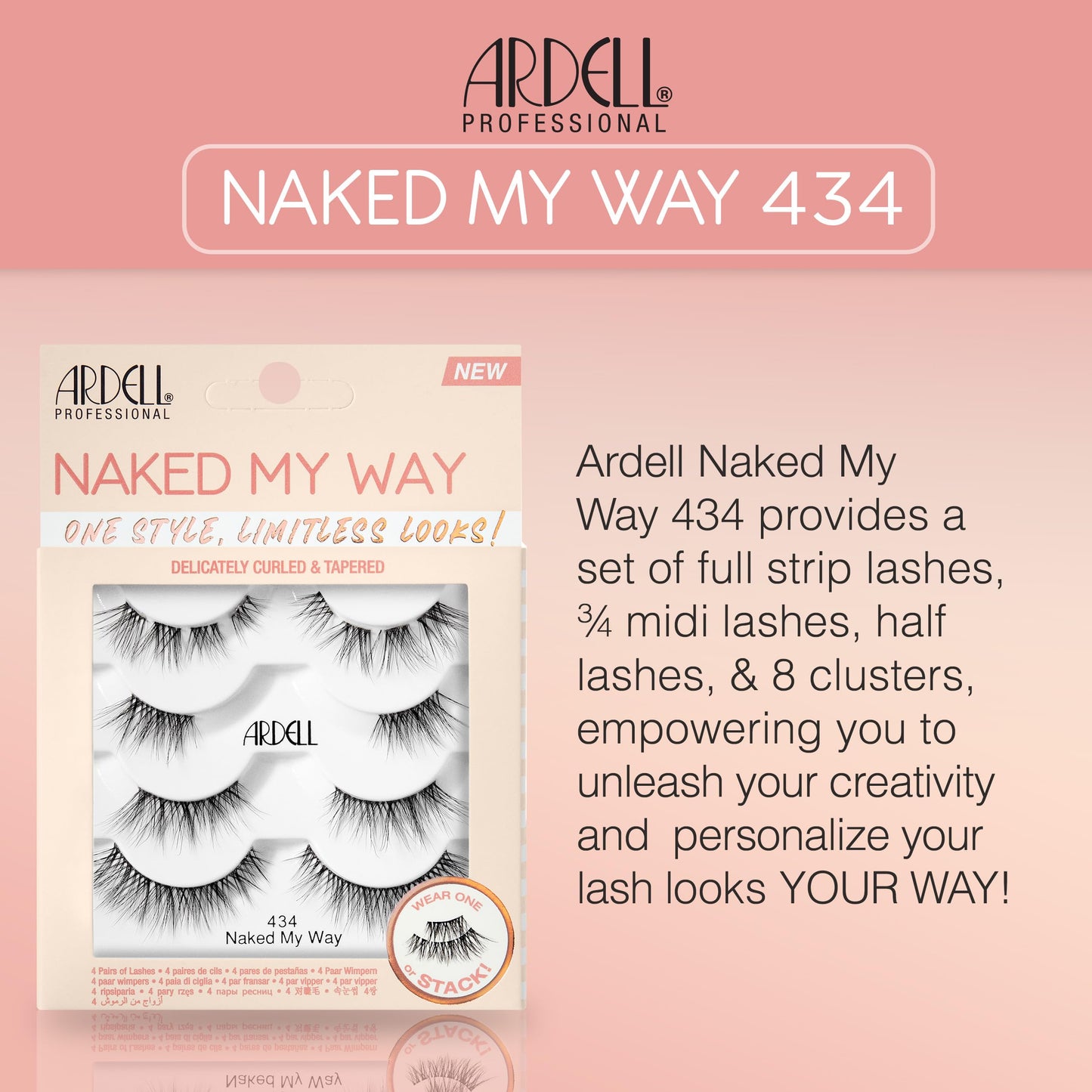 Ardell False Eyelashes Naked My Way 434 - Natural Look, Soft and Lightweight Strip Lashes, 4 Pairs, 1 Pack