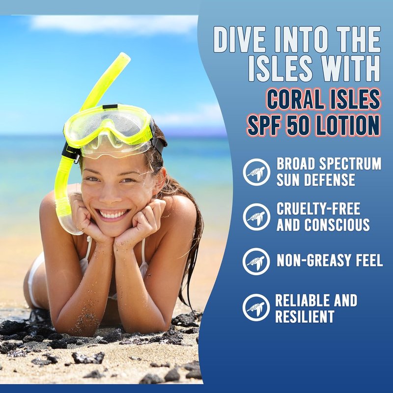 Coral Isles Sunscreen SPF 50 - Reef Safe, Broad Spectrum UVA/UVB Protection | Water Resistant 80 Min | 16 Fl Oz