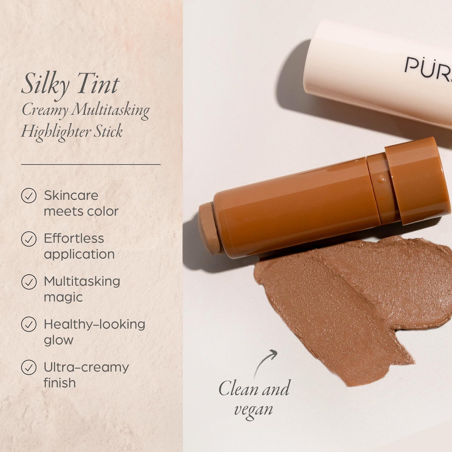 PÜR MINERALS Silky Tint Creamy Multitasking Bronzer Stick with Peptides, Bronze Babe - Bronzing Stick with Natural, Healthy-Looking Glow & Ultra-Creamy Finish - Professional Makeup