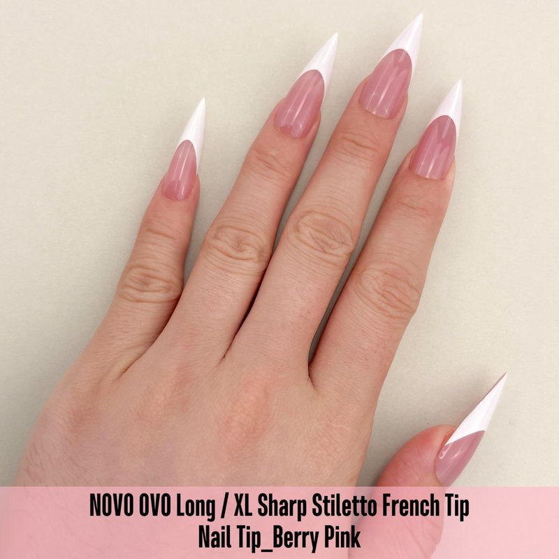 NOVO OVO White French Tip Long XL Sharp Stiletto Nail Tips Press on BERRY PINK, Soft Gel Double Matte Fake Nail Extension, Full Cover False Nails for Acrylic DIY x 16 Sizes 160 pcs