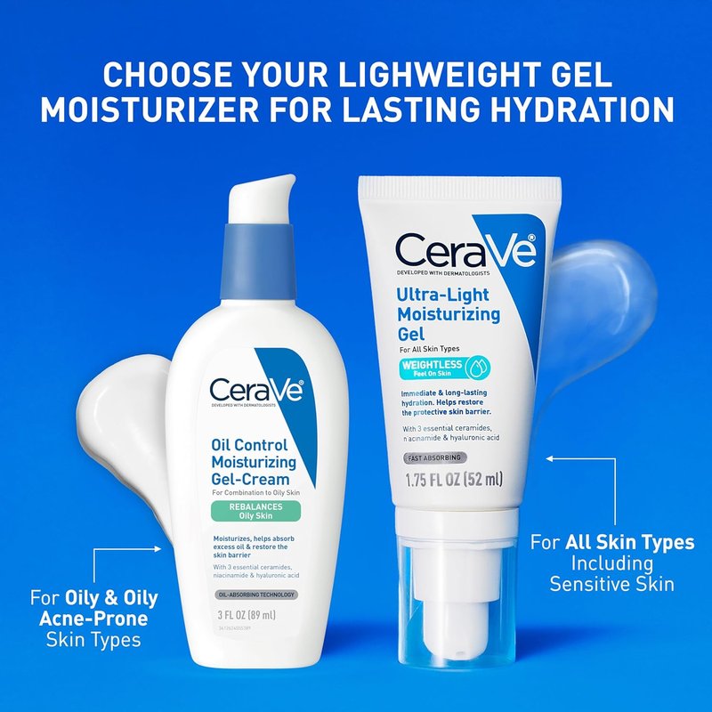CeraVe Ultra-Light Moisturizing Gel - Hydrating Face Moisturizer with Ceramides & Niacinamide | 1.75 FL Oz