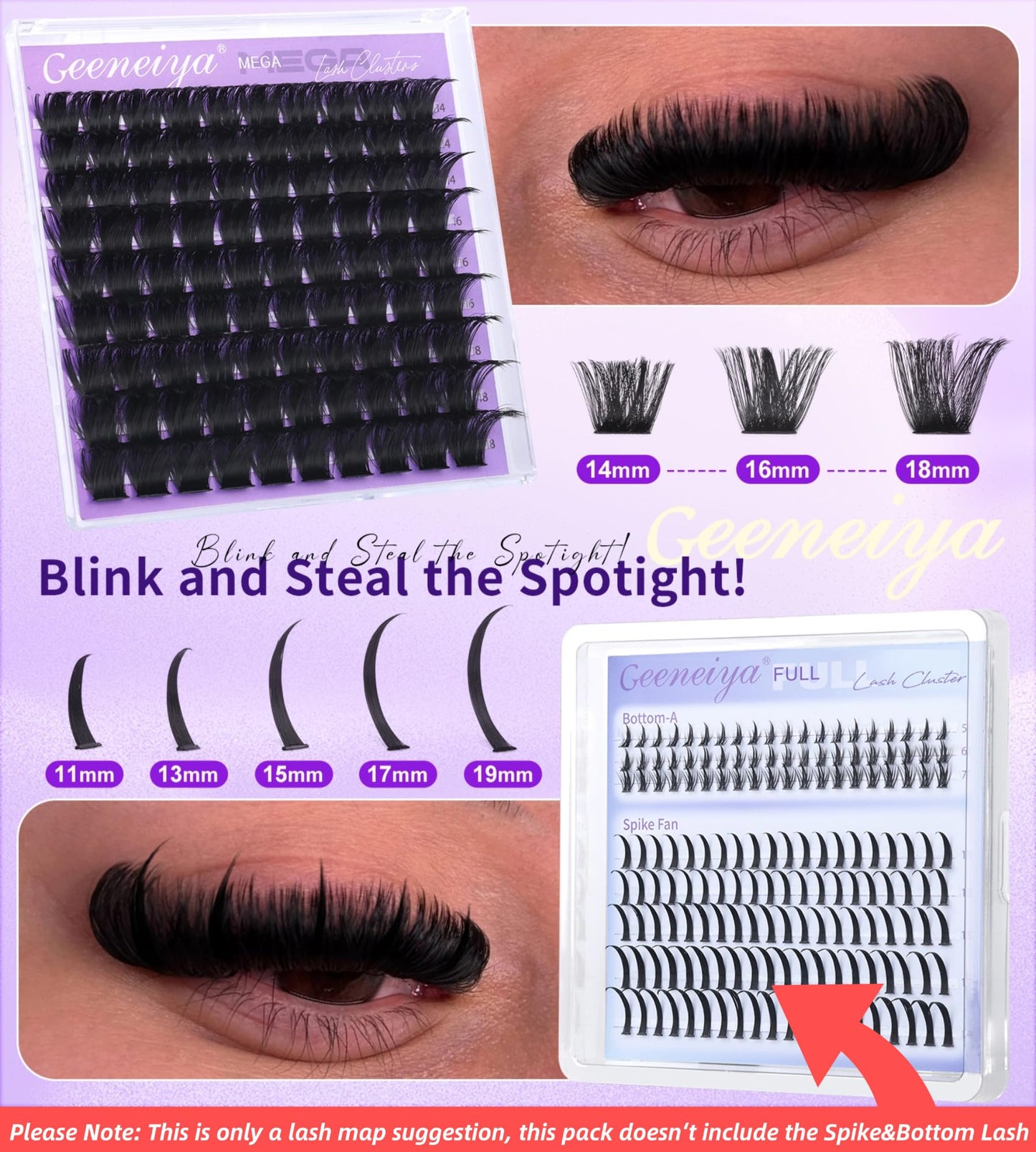 Geeneiya 5 Styles Lash Clusters Kit, GLITZ/MANGA/WIWI/BOTTOM Cluster Eyelash Extensions, 3D Wispy Lashes Kit with Lash Bond and Seal, Remover and Lash Extension Tools for Beginners, DIY at Home Easily