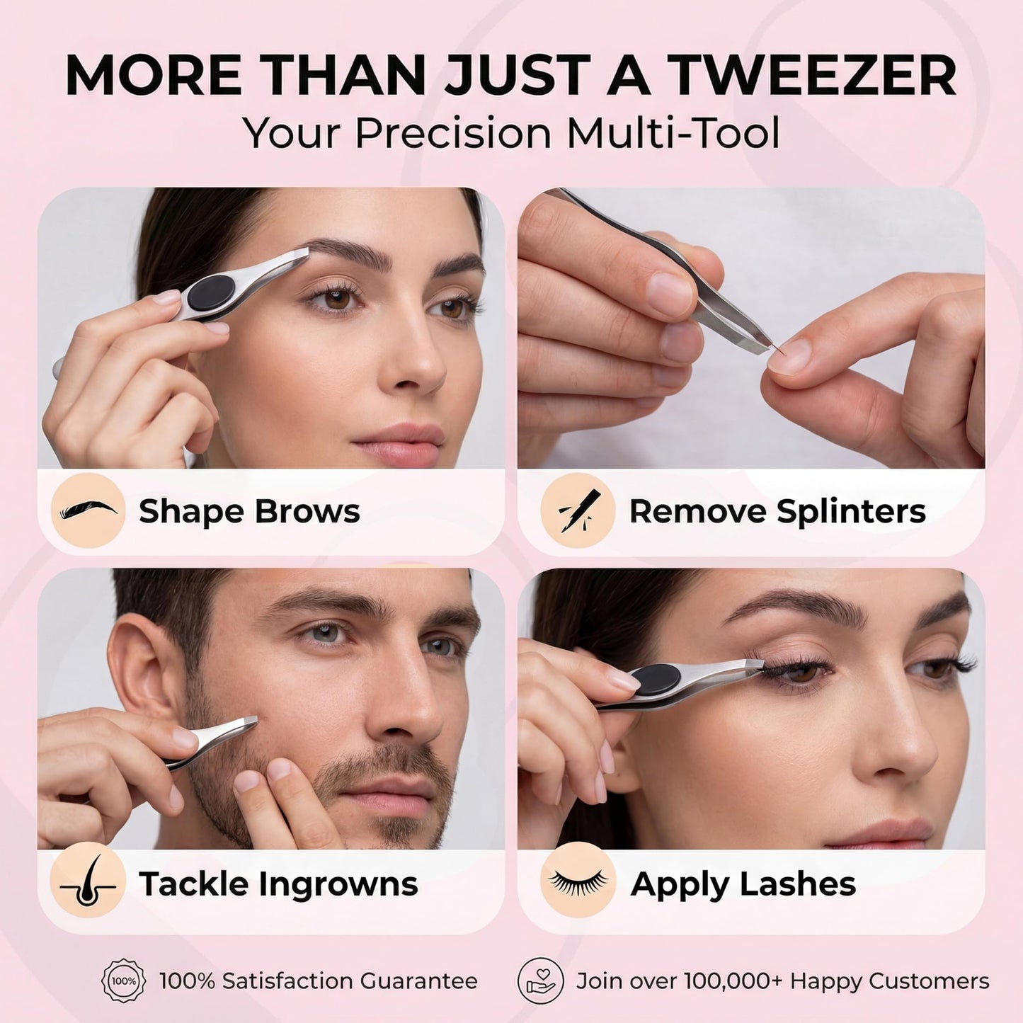 CoCo's Tweezers for Women Facial Hair – Slant Tip Eyebrow Tweezers, Sharp Stainless Steel for Eyebrow Shaping, Ingrown Hair Removal – Non-Slip Grip