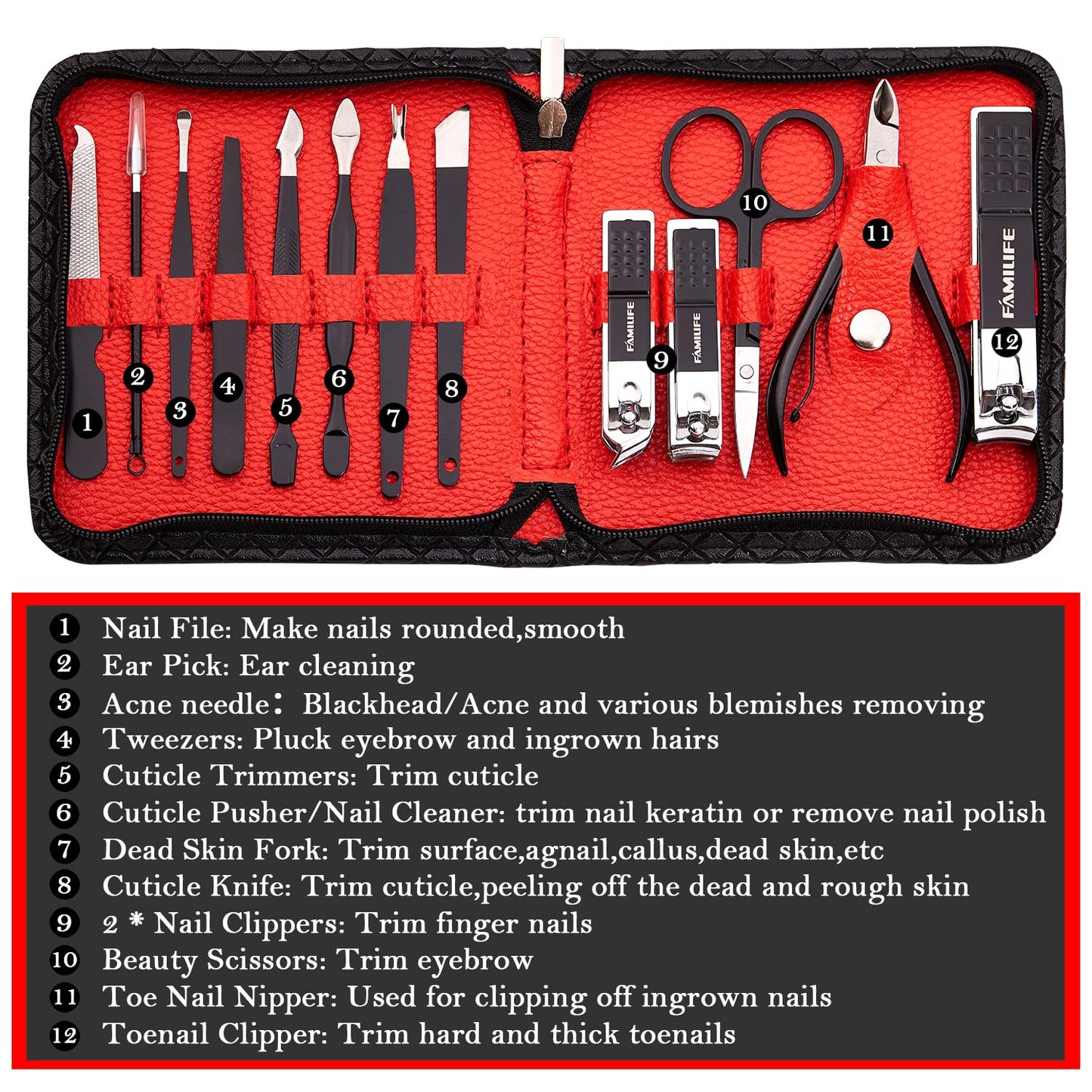 Professional Manicure Set - 11 in 1 Nail Kit for Men & Women | Stainless Steel Grooming Tools, 13 Pieces
