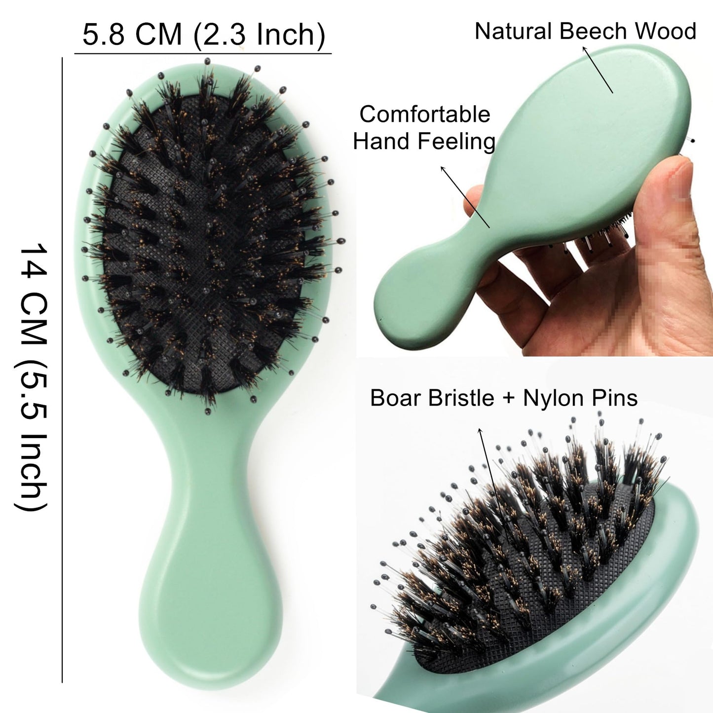 Boar Bristle Hair Brush, Olive Wood Air Cushion Massage Brush With Nylon Pin for Women Men Travel Hair Brush for Curly & Dry Hair Smoothing Detangling