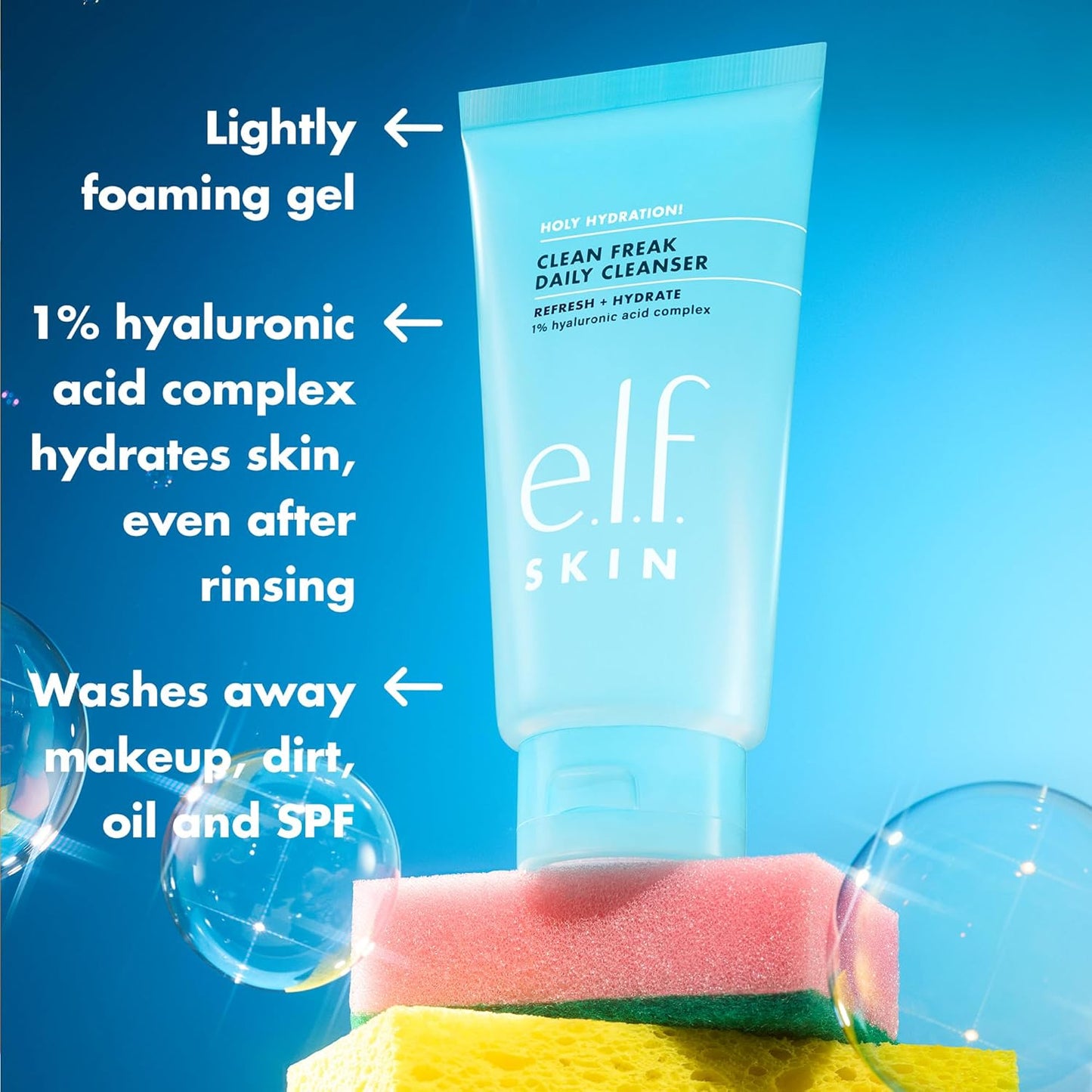 e.l.f. SKIN Holy Hydration! Daily Cleanser - Gentle Gel Face Wash with Hyaluronic Acid | 5.5 fl oz
