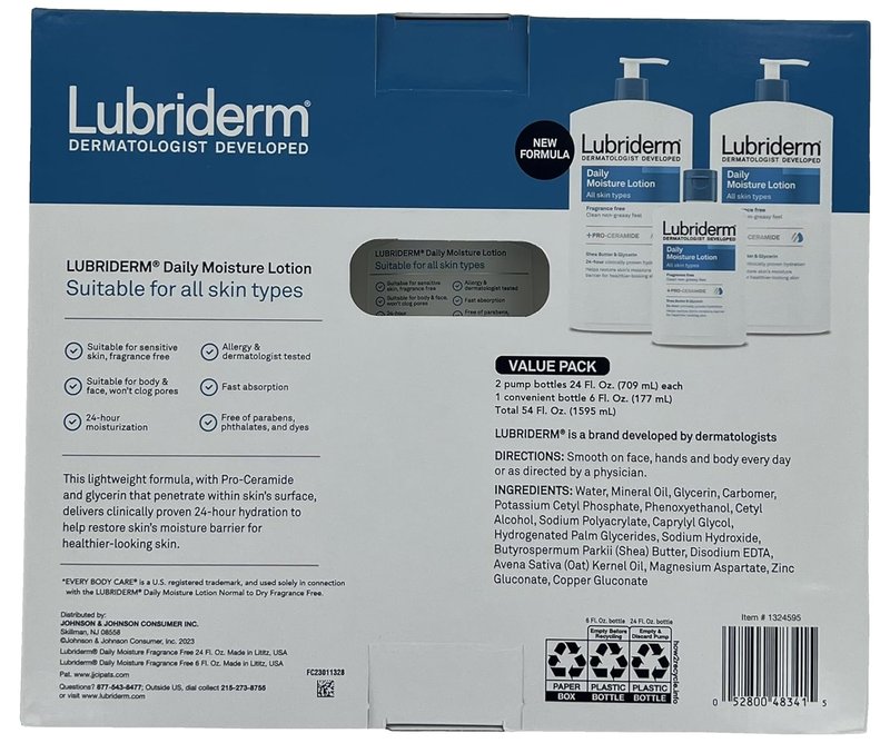 Lubriderm Daily Moisture Lotion - Fragrance-Free Hydrating Formula | 3-Pack