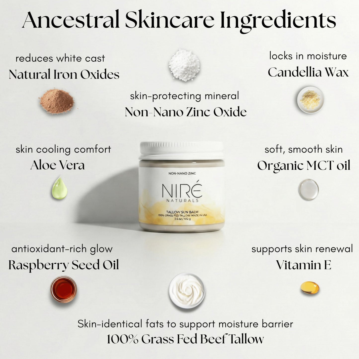 Tinted Mineral Sun Balm for Face. Chemical Filter-Free, Beef Tallow Non-Nano Zinc Formula, Made in USA, Non Toxic Ingredients