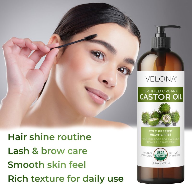 velona USDA Certified Organic Castor Oil - 1 Gallon / 128 Fl Oz | For Hair, Boost Eyelashes, Eyebrows | Cold pressed, Natural Oil, USP Grade | Hexane Free