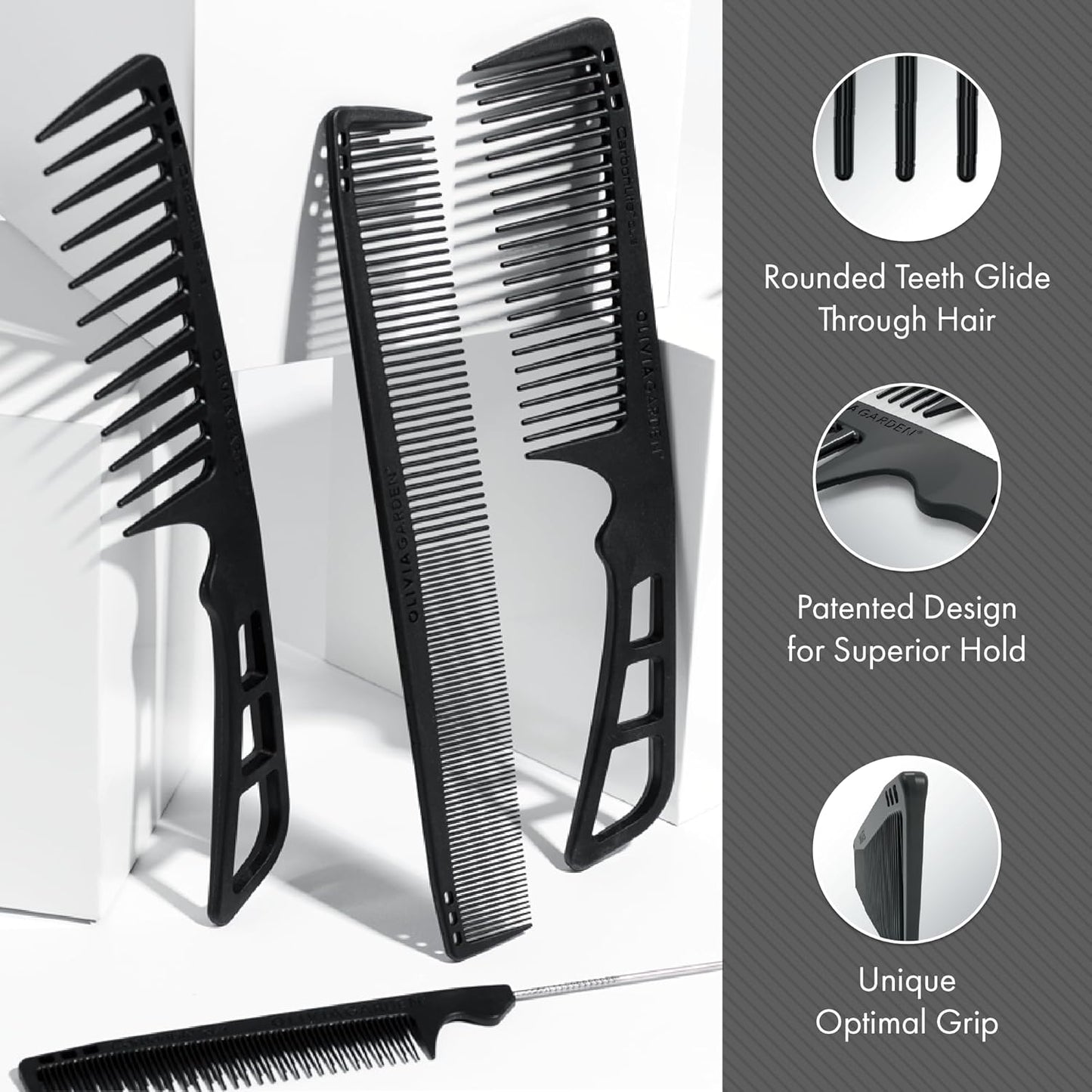 Olivia Garden CarbonLite Carbon Combs - Heat Resistant Hair Combs for Men & Women | Professional Barber Accessories