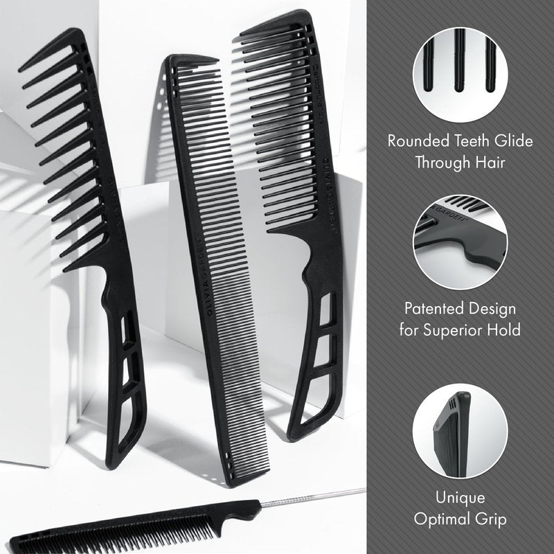 Olivia Garden CarbonLite Carbon Combs for Women and Men - Professional Hairdresser and Barber Accessories - Heat Resistant Up to 460 Degrees, Wide Tooth with Handle
