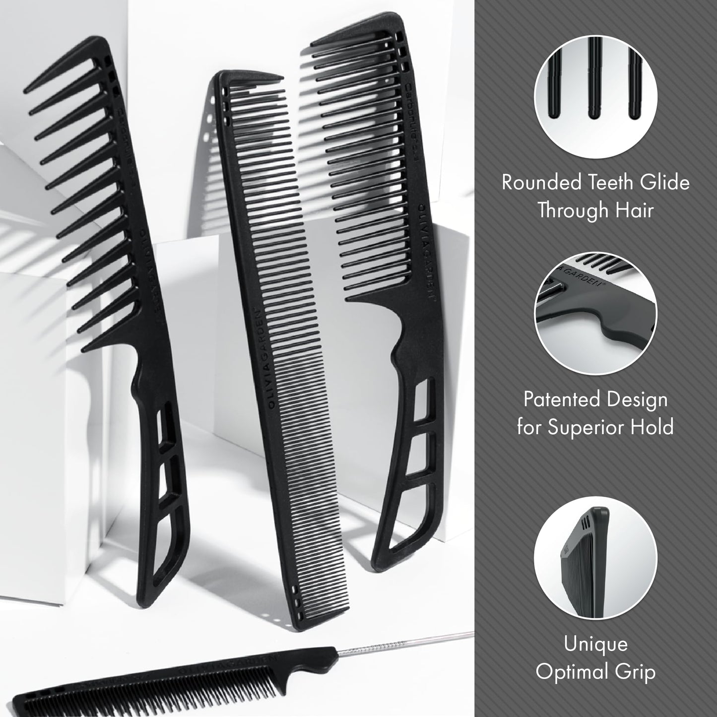 Olivia Garden CarbonLite Carbon Combs for Women and Men - Professional Hairdresser and Barber Accessories - Heat Resistant Up to 460 Degrees, 8.5" Cutting Comb