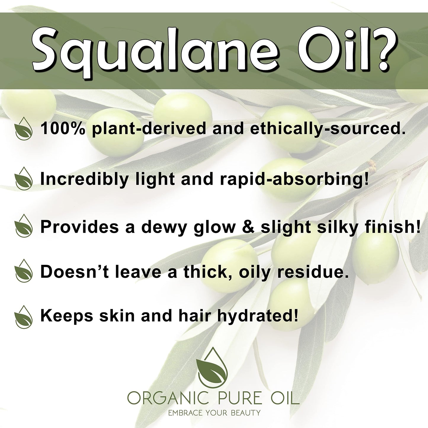 Squalane Oil - 1 oz - 30ml Glass & Dropper - Pure, Plant-Derived, Non GMO, Refined Squalene from Olives - Ultra Hydrating Carrier Facial Oil for Under Eyes, Skin, Hair, Body, Scalp & More