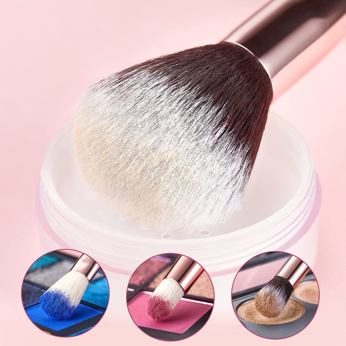Jessup Makeup Brushes, Labeled Makeup Brush Set Premium Synthetic and Natural Hair Foundation Powder Concealer Eyeshadow Blending 15pcs Brush Kit, Rose Gold/Black T160