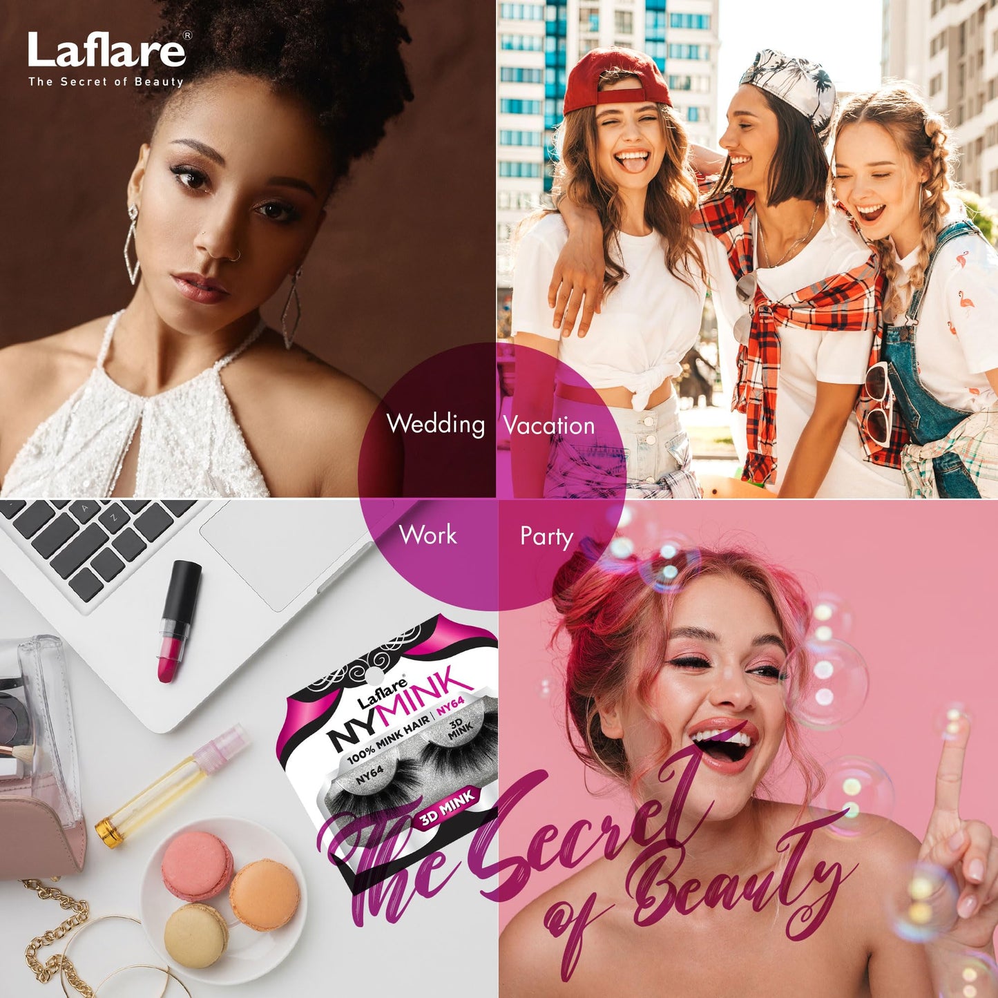 Laflare 100% Real Mink Lashes, 3D NY Mink Eyelashes, Hand-Rowing Natural Long Wispy False Lashes for Luxury Makeup, Natural, Light,Trendy, Reusable (NY52, VALUE PACK)