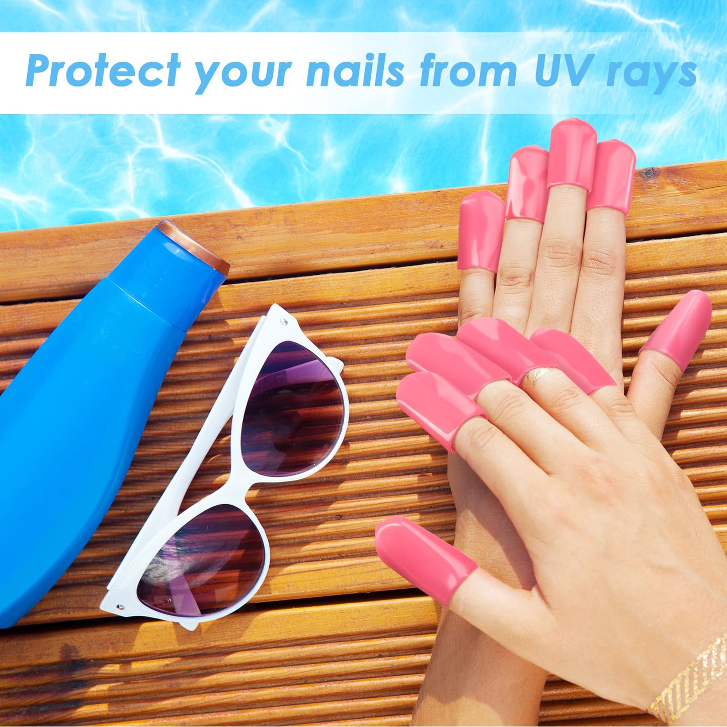 Loopeer 50 Pcs 0.94 x 1.57'' Tanning Finger Tips UV Protection Nail Protector Polish Protector for Fingers PVC Covers Gel Nail Remover Caps Sleeves for Tanning Beds UV Rays(Pink)
