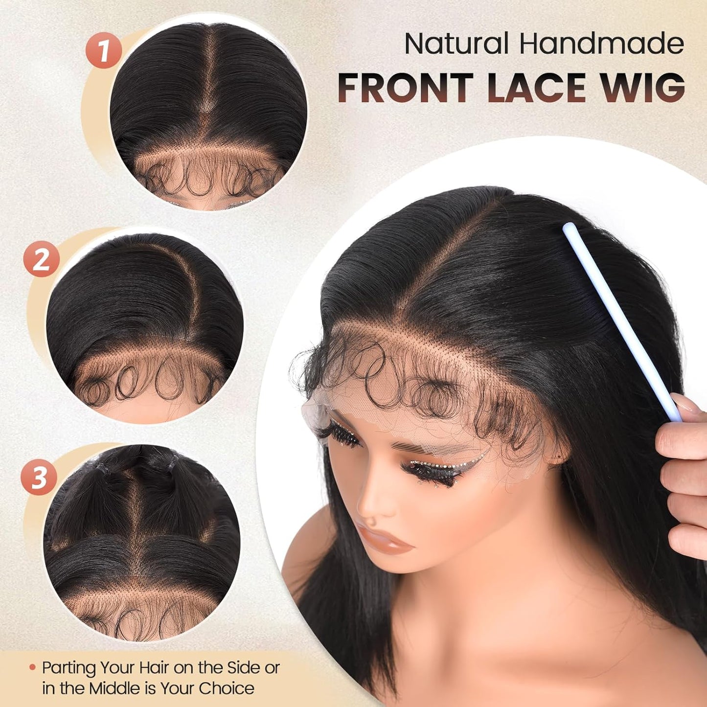 13x6 HD Synthetic Lace Front Wig - Glueless Pre Plucked Hairline, Long Yaki Straight for Black Women | 24 Inch Natural Black