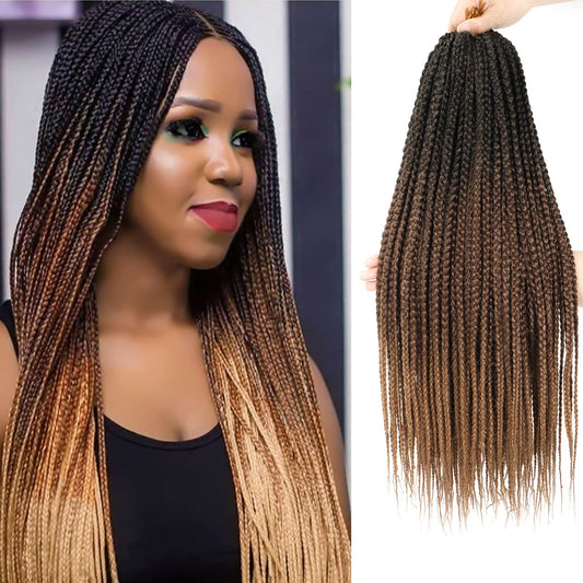 Crochet Box Braids 18 Inch 8 Packs Ombre Goddess Box Braids Crochet Hair Prelooped Crochet Hair 3x Box Braided Crochet Hair Synthetic Braiding Hair Crochet Braids Hair for Black Women-8Pacs-1B/30/27