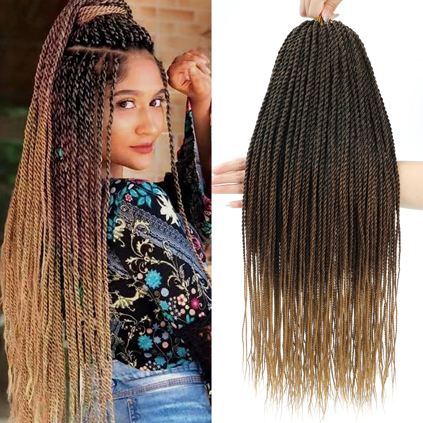 Senegalese Twist Crochet Hair 22 Inch 9 Packs Pre Looped Pretwisted Boho Goddess Twist for Black Women Natural Straight Ends Hot Water Setting Braids（1B/30/27)