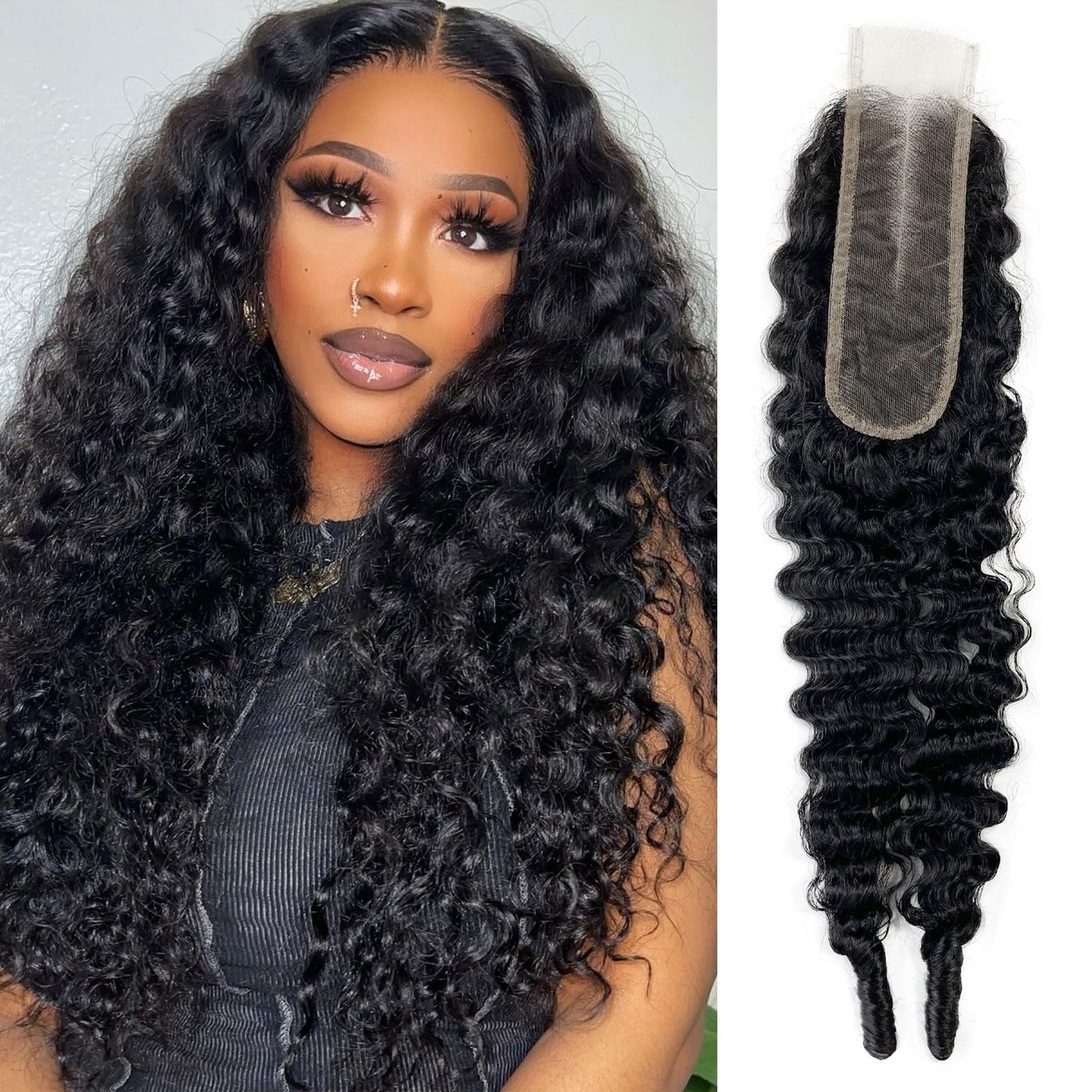 2x6 Closure Human Hair 16 Inch HD Transparent Lace 2x6 Burmese Curly Closure Middle Part Brazilian Human Hair Closure With Baby Hair Natural Black