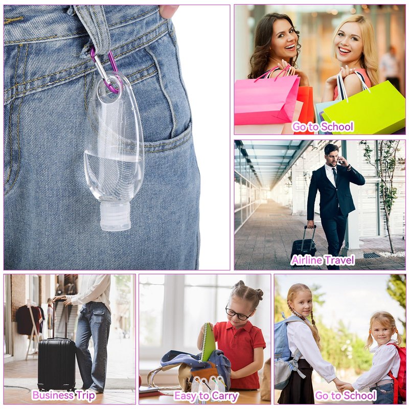FairySandy 100 Pcs Traveling Bottles with Keychain 2oz Clear Keychain Bottle Plastic Empty Refillable Liquid Packing Container Squeeze Plastic with Lid for Liquid Cream (Oval)