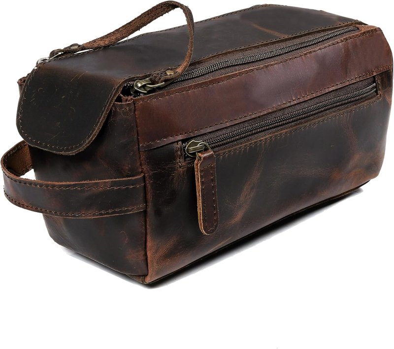 Genuine Buffalo Leather Unisex Toiletry Bag - Premium Travel Dopp Kit | Durable & Stylish Design