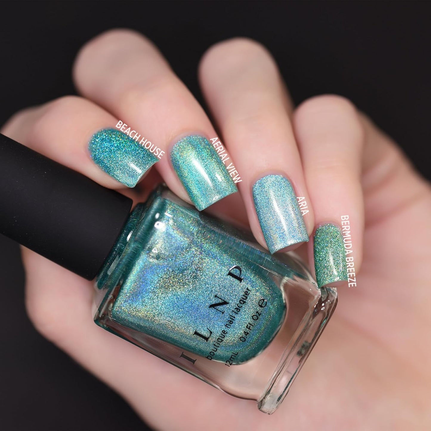 ILNP Aerial View Aquamarine Holographic Nail Polish - Chip Resistant, Long Wear, Non-Toxic, 12ml