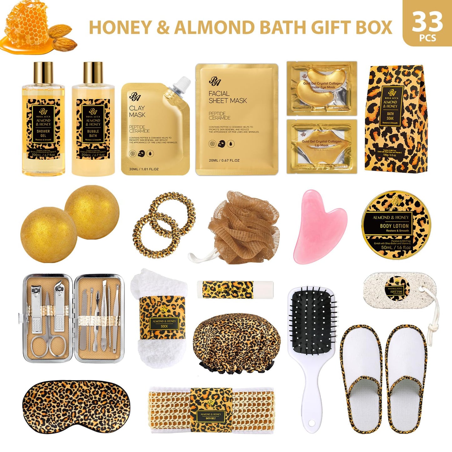 Gifts for Women, Birthday Gift for Women, 33 Pcs XXL Leopard Bath and Body Gifts Basket for Mom & Wife, Hydrating Skin Care Set, Home Spa Self Care Gifts Set, Christmas, Anniversary, Valentines
