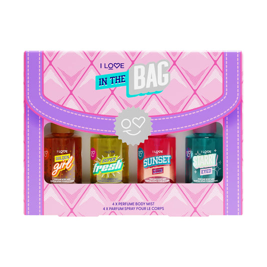 I LOVE Cosmetics In The Bag - Body Sprays for Women - Perfumed Body Mists with Vanilla - Ideal for Purses and Backpacks - Long Lasting - 4 pc