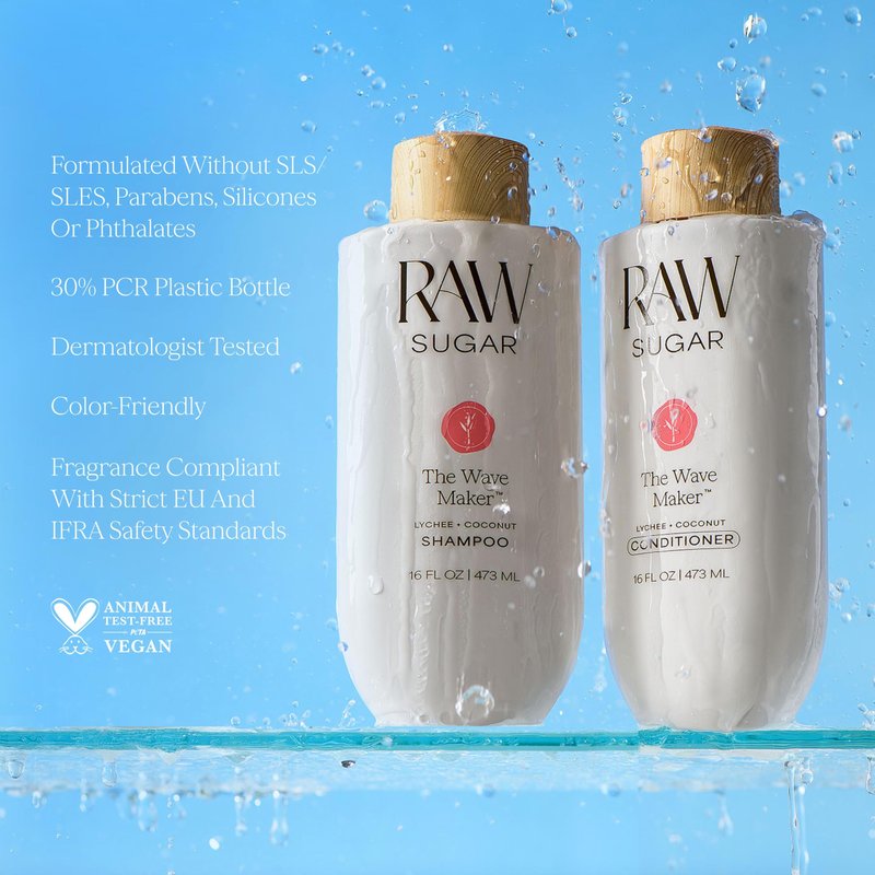 Raw Sugar The Wave Maker Shampoo and Conditioner Set and Coconut Mango Glow Body Wash (3 Products) A Complete Haircare and Skincare Bundle