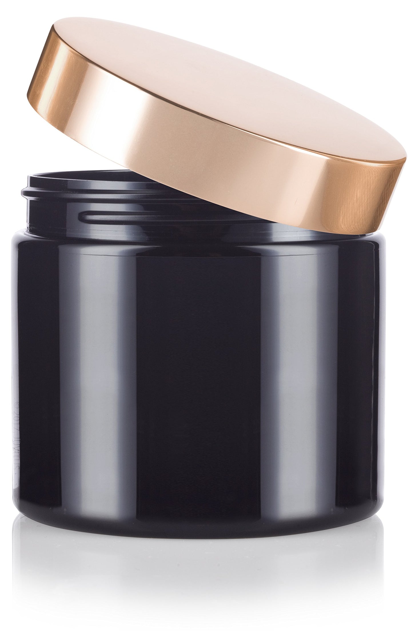 JUVITUS 16 oz Black PET Plastic Jar with Gold Metal Overshell Lid (6 Pack) + Spatulas