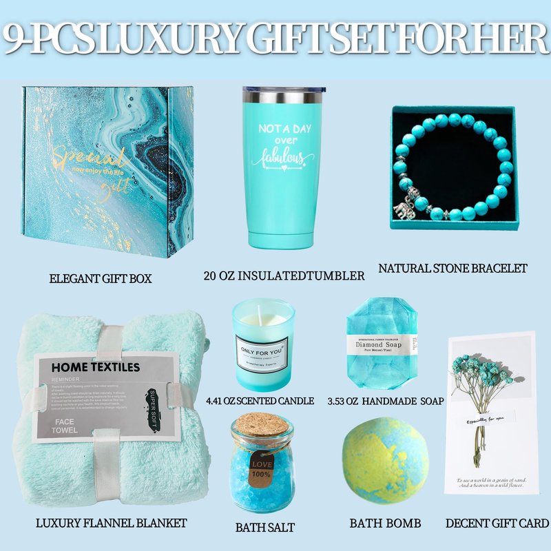 Blueyule Birthday Gift Basket Women, Spa Gifts & Cozy Blanket Gift Set, Unique Christmas Gifts for Her, Self Care Gift Set, Perfect Gift Ideas for Mom, Sister, Friend