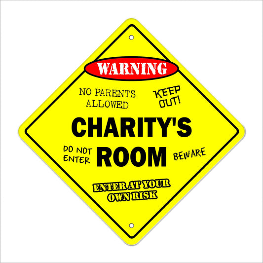 Charity's Room Sign Crossing Zone Xing | Indoor/Outdoor | 12" Tall Kids Bedroom Decor Door Children's Name boy Girl