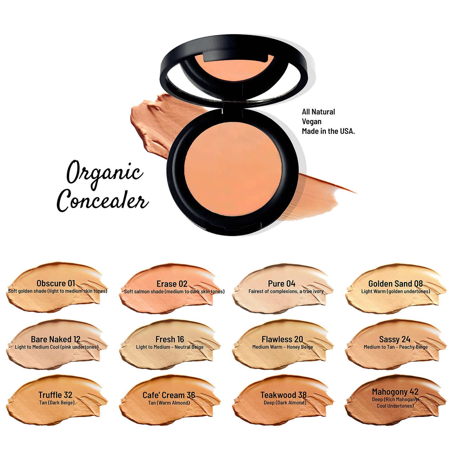 Mom's Secret 100% Natural Concealer, Organic, Vegan, Gluten Free, Cruelty Free, Made in the USA, 0.11 oz. (Bare Naked 12)