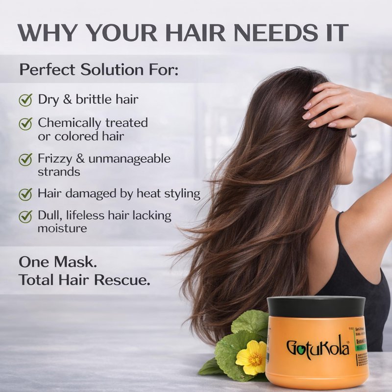Gotukola Keratin Hair Mask for Dry Damaged Hair – Deep Conditioner Treatment with Coconut Oil, Shea Butter & Herbal Extracts – Sulfate Free, Frizz Control, Color Safe, Hair Repair Mask 500 ml