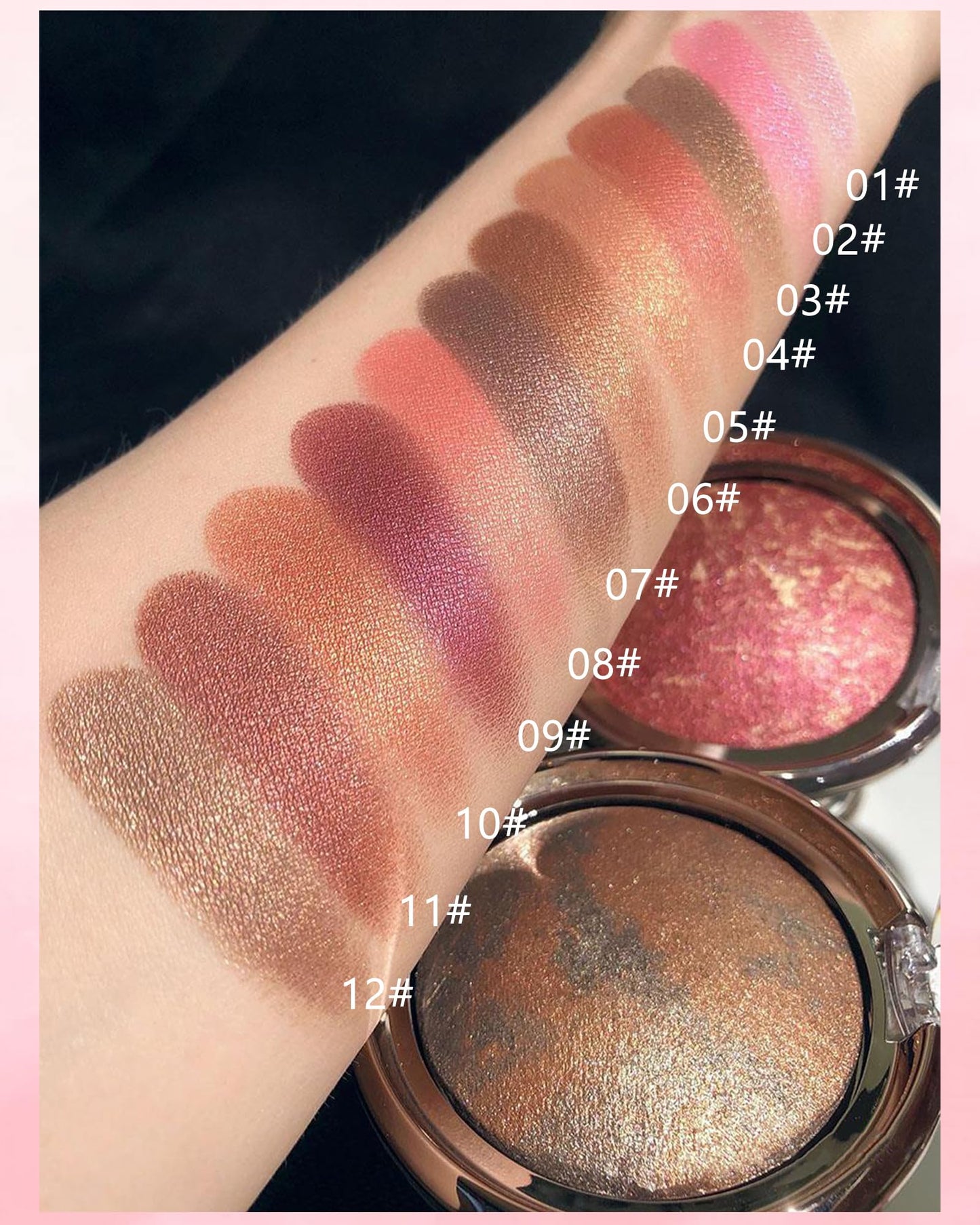 Baked Blush,Peachy Pink Glow Marbleized Blush Powder Palette,Shimmer Powder Blusher Eyeshadow & Highlight for a Lightweight Shimmery Satin Face Makeup, Women's Mother's Day Makeup Gift for Women-01#