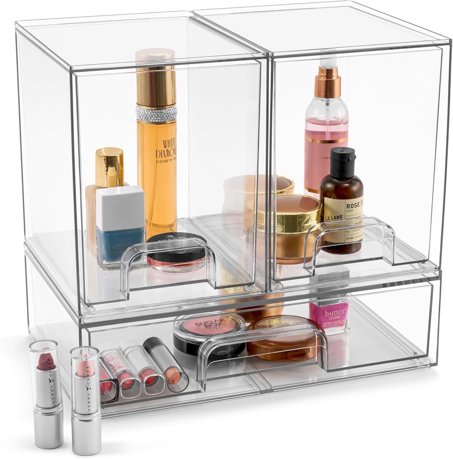 Acrylic Storage Containers - 3 Pack Stackable Bins for Bathroom Organization | Clear Makeup Drawer Organizers (7.6’’ Tall, 12.1’’ Wide)